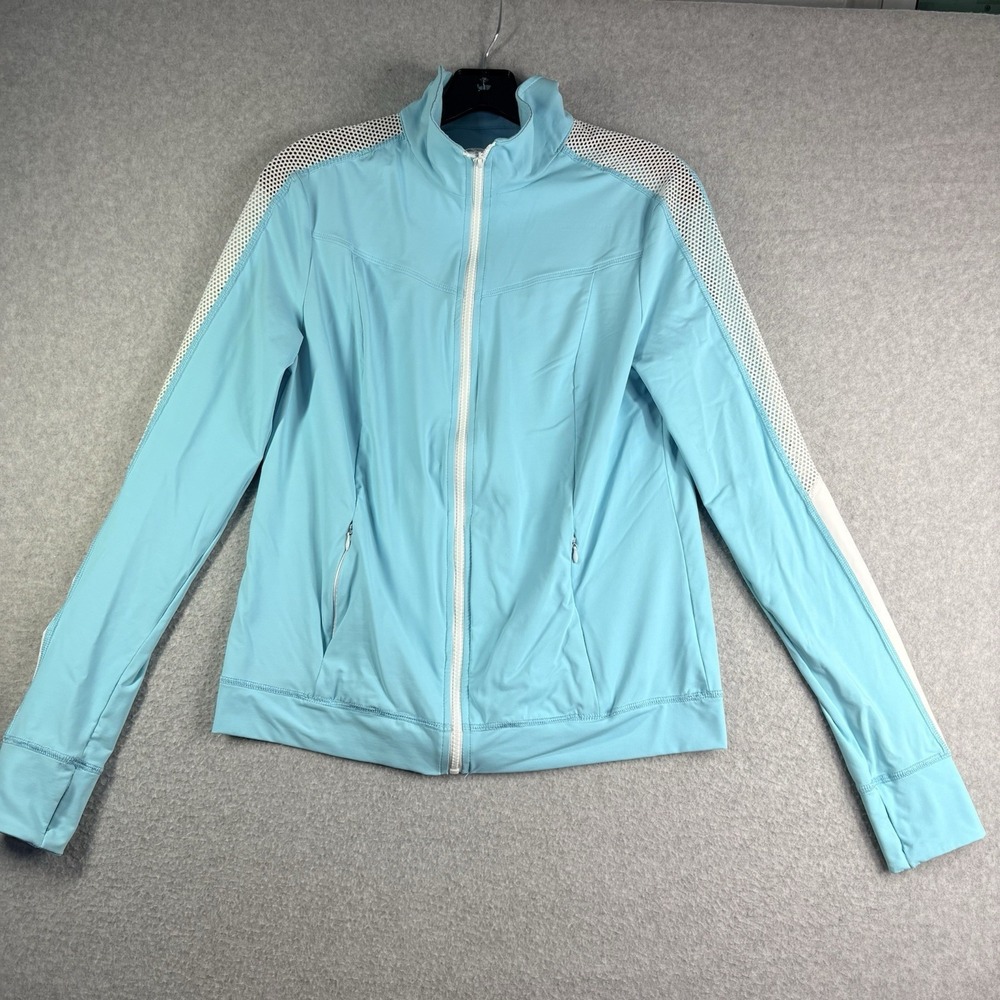 Trina Turk Recreation‎ Jacket Women's L Blue Full Zip Active Long Sleeve Mesh